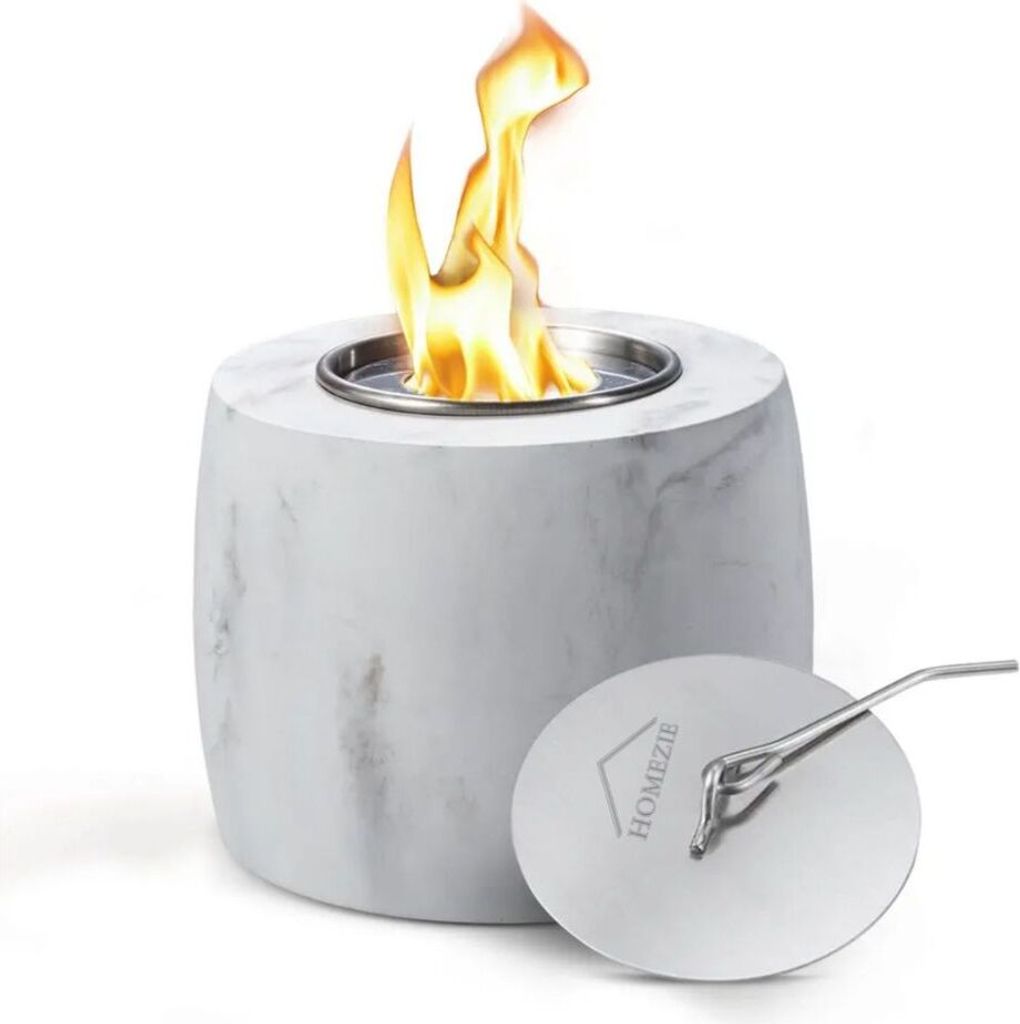 Homezie Tischkamin - Für Innen & Außen - Runder Marmor - Ethanol Atmosphäre Kamin - Elektrischer Kamin - Elektrischer Ofen - Elektrischer Ofen ...