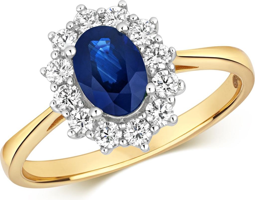 Stylischer 18 Karat (750) Gold Herz Damen - Diamant Ring Brillant-Schliff 0.42 Karat HI - SI mit Saphir, 50 (15.9); TRS2383RSK