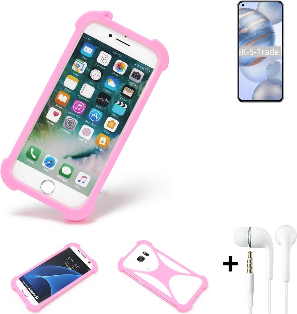 K-S-Trade Bumper + Kopfhörer kompatibel mit Huawei Honor 30 Handy Hülle Schutzhülle Silikon Schutz Hülle Cover Case Silikoncase Silikonbumper TPU