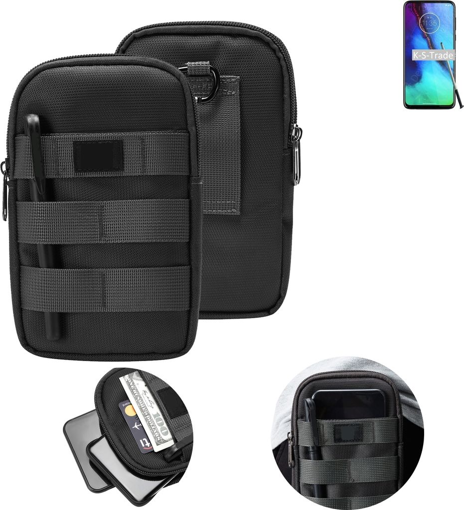 K-S-Trade Holster Gürtel Tasche kompatibel mit Motorola Moto G Stylus Handy Tasche Schutz Hülle dunkel-grau viele Fächer, 1x
