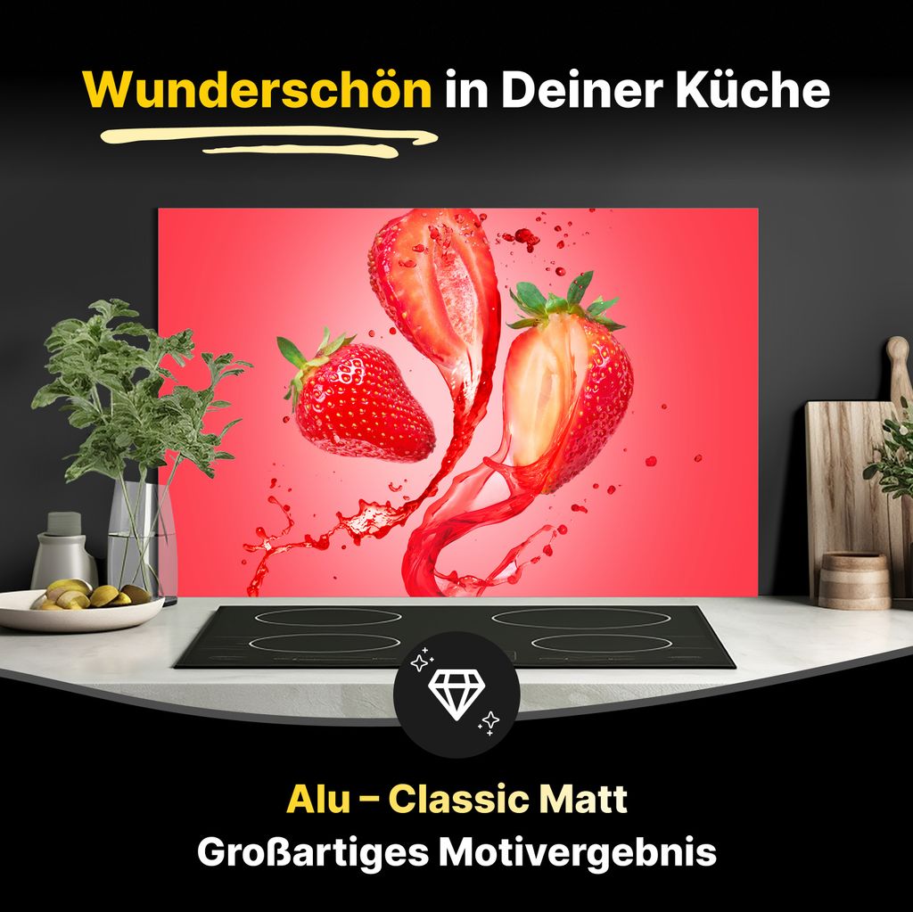 Spritzschutz Küchenrückwand aus Aluminiumverbund in Matt 125x50 cm - Saftige Erdbeeren
