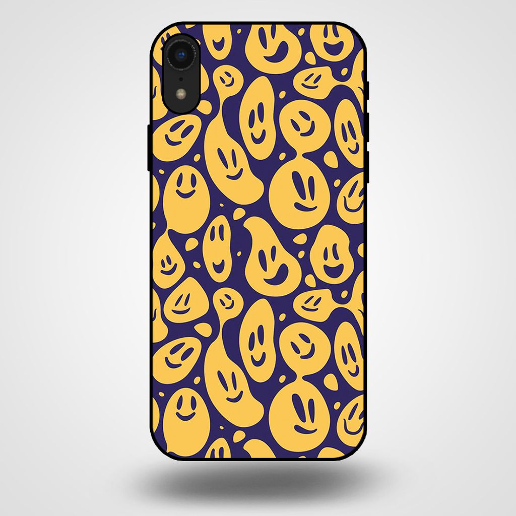 Smartphonica Handytasche für iPhone Xr mit Smiley Druck - TPU Rückseite Abdeckung Fall Emoji Design - Lila Gelb