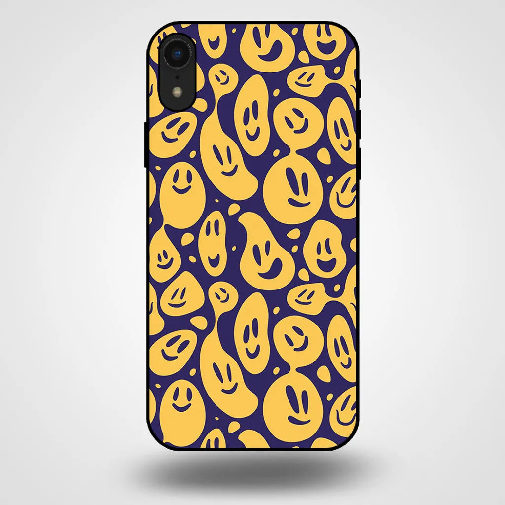 Cover iPhone XR Smiley Art - Custodia Artistica TPU Viola e Giallo