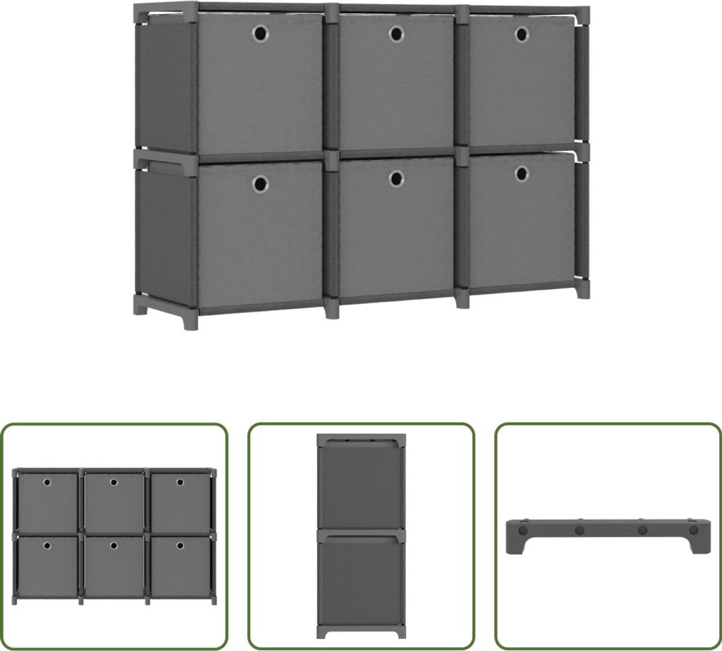 The Living Store Würfelregal mit 6 Boxen Grau 103x30x72,5 cm Stoff