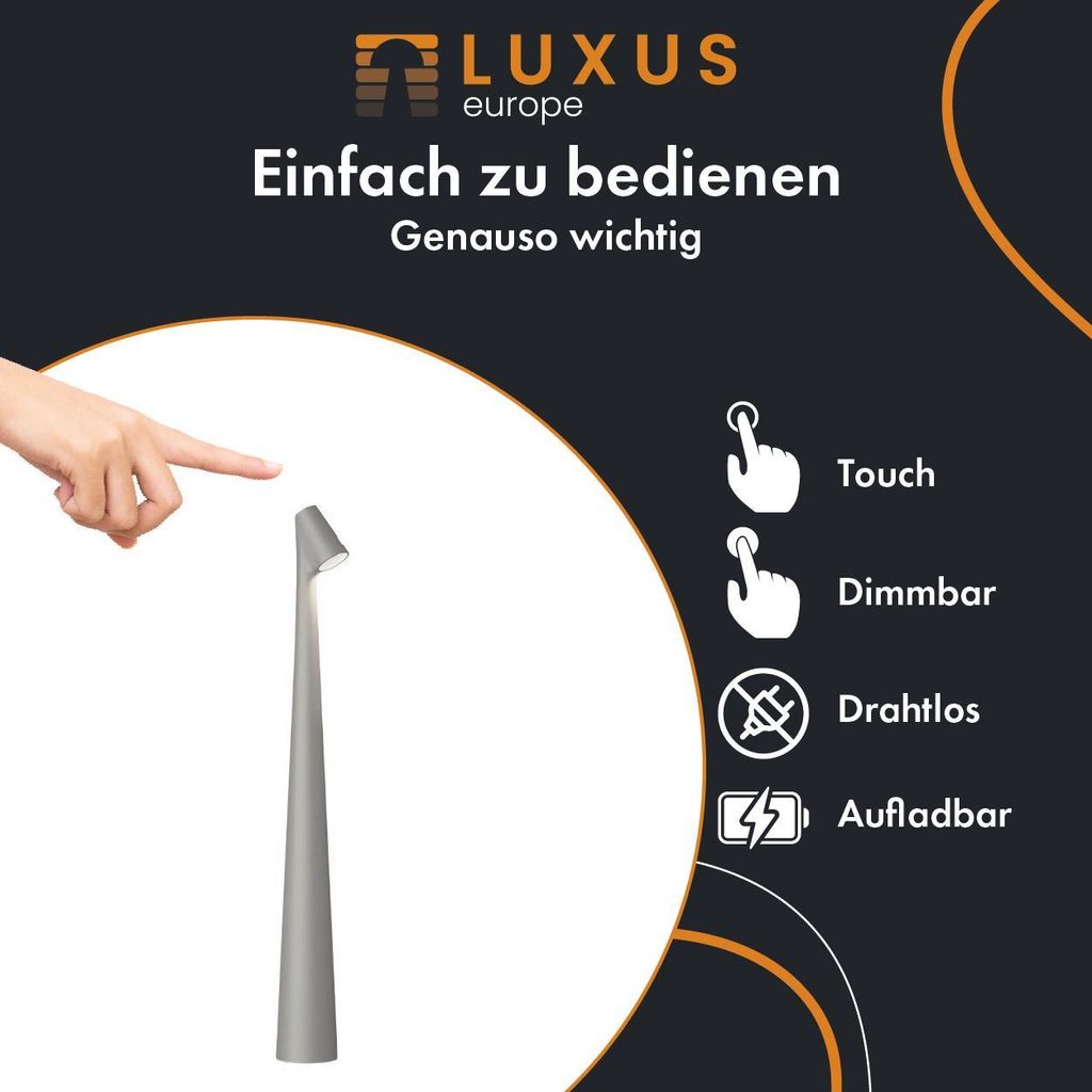 Luxus - Tischlampe Touch Deluxe - Madelief - Grau - H35 x Ø5