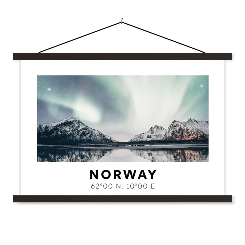 MuchoWow Textilposter Norwegen - Nordlichter - Wasser 150x100 cm mit schwarzem Rahmen - Schlafzimmer
