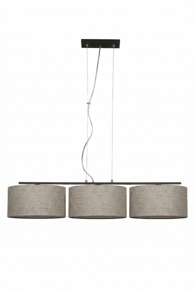 Hängeleuchte Metall Stoff E27 H: max. 100 cm Schwarz Beige Nickel 3-flammig länglich Modern Hängelampe
