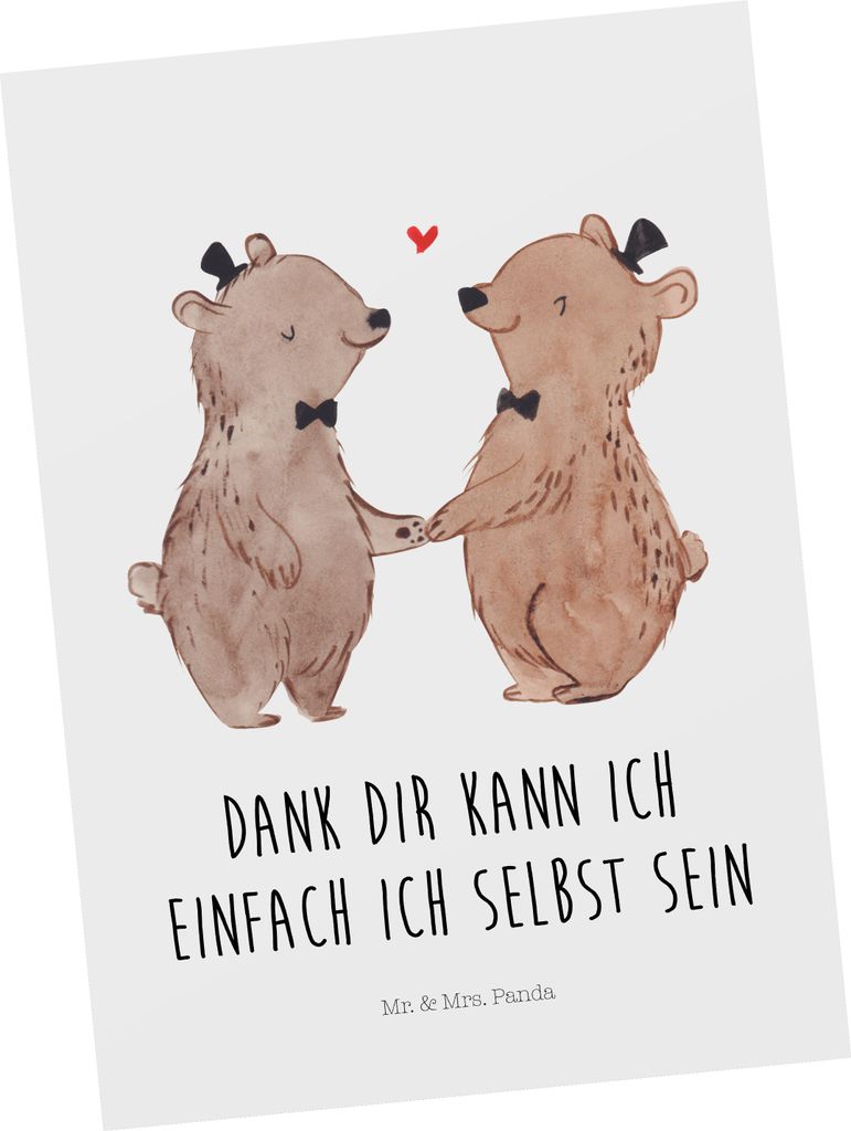 Mr. & Mrs. Panda Postkarte Bären Gay Pride - Weiß - Geschenk, Ansichtskarte, Hochzeitskarte, Ansichtskarten, Postkarten, einzelkarte, Grußkarte