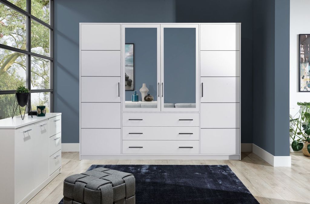Viertüriger Kleiderschrank 240 AGNESA mit Spiegeln AGNESA – weiß