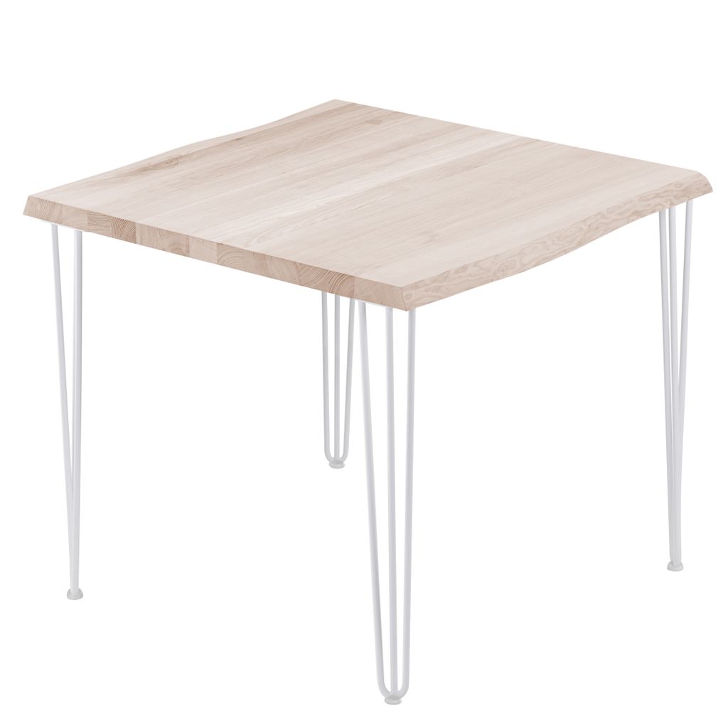 LAMO Manufaktur Esstisch Küchentisch Schreibtisch Couchtisch aus Massivholz, mit Baumkante 60x60x76 cm (AxBxH), Creative, Roh / Weiss, LBB-01-A-00...