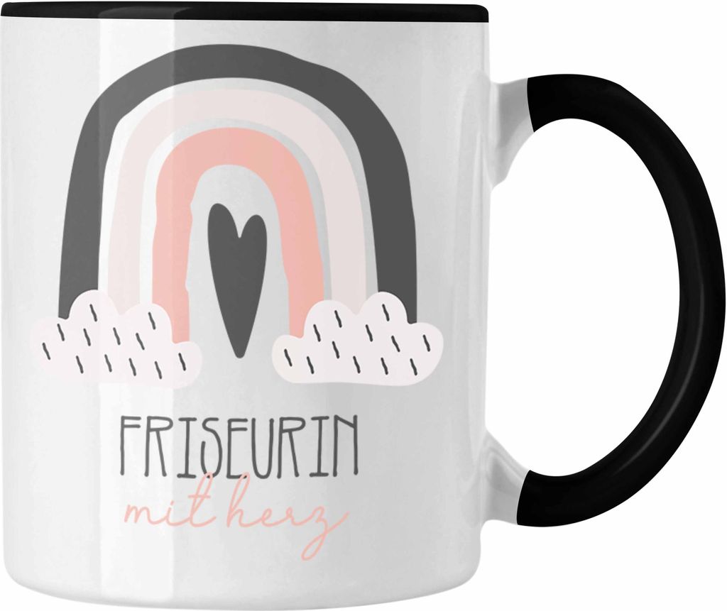 Trendation - Friseurin Tasse Geschenk Danke Kaffeetassse Geschenkidee für die beste Friseurin mit Herz Spruch (Schwarz)