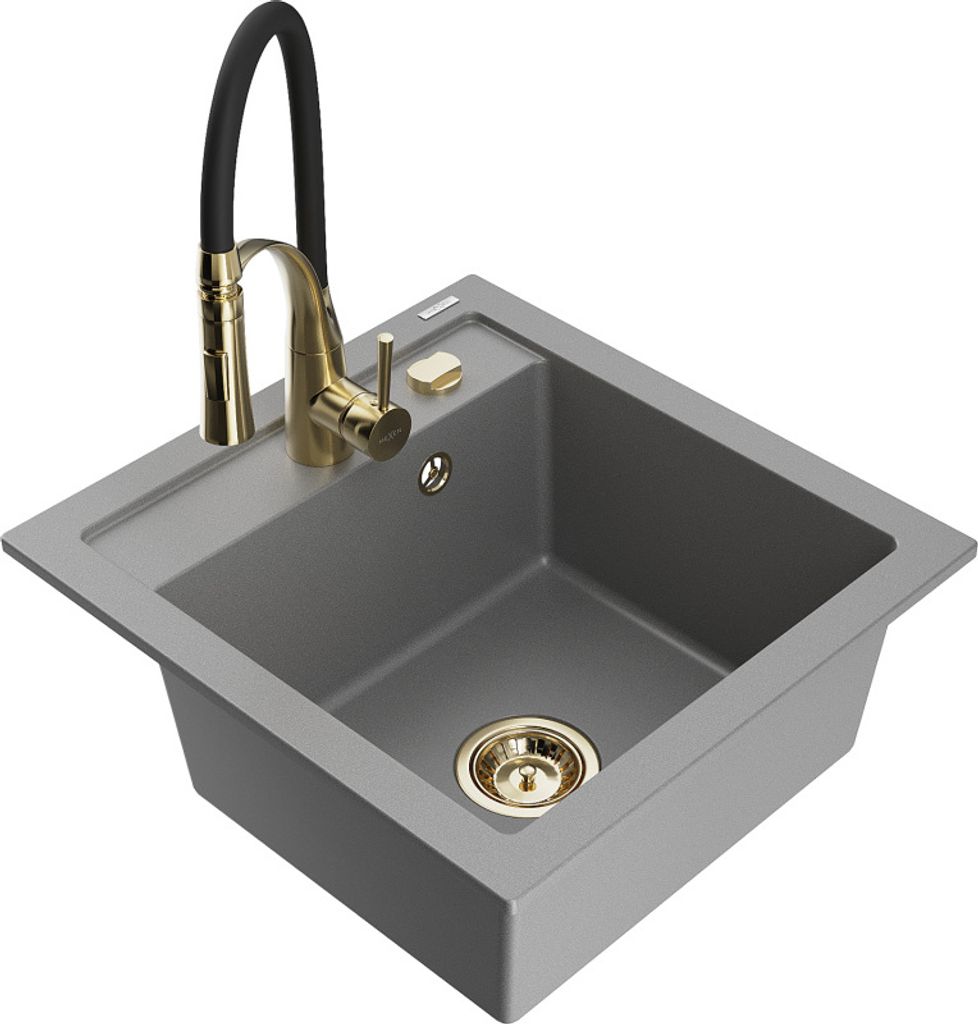 Mexen Vito 1-Becken-Granit-Spüle mit Mischbatterie Aster, Grau - 6503-71-73450-57-G