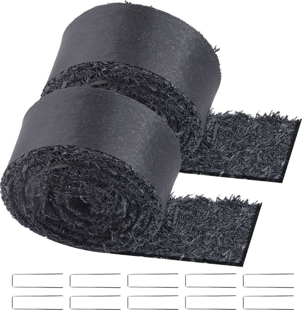 VEVOR Gummimulch, 2er-Set Gummimulchmatte 3x0,11 m, permanenter Gummiweg, schwarze Mulch-Garteneinfassung für Pflanzen, Unkrautmatte Gemüse und B...