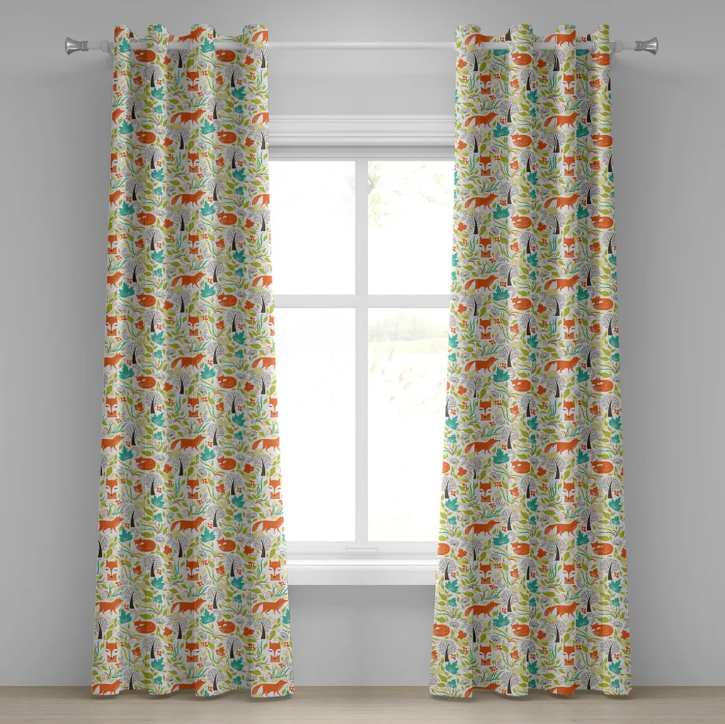 Rideau à œillets ABAKUHAUS Renard Loup Sauvage 280x175cm Orange Vert