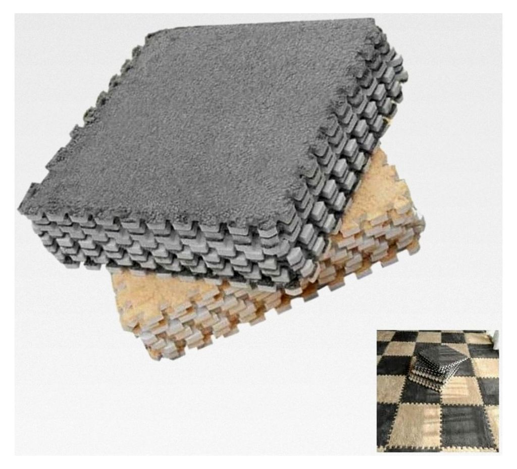 Plüsch-Krabbelmatte, 10-teilige ineinandergreifende Eva-Schaum-Bodenmatte, multifunktionaler rutschfester weicher Teppich 30 x 30 cm, geeignet fü...