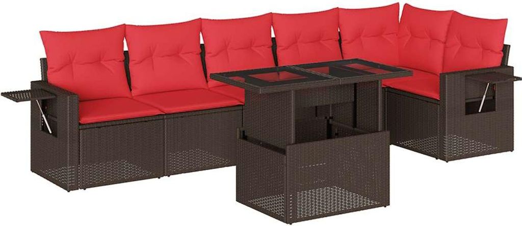 7-teiliges Gartensofa-Set mit Kissen, braun, Polyrattan