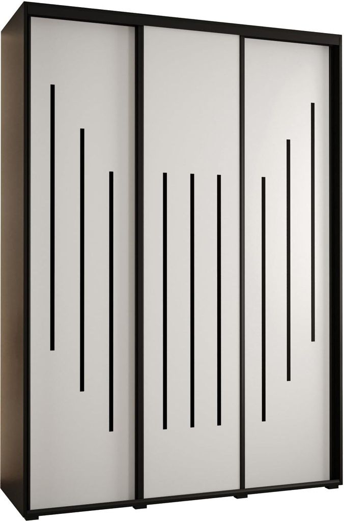 MEBLE KRYSPOL Cannes 8 Schrank mit 3 Schiebetüren - 205,2x170x60 cm - Schwarz Weiß Schwarz