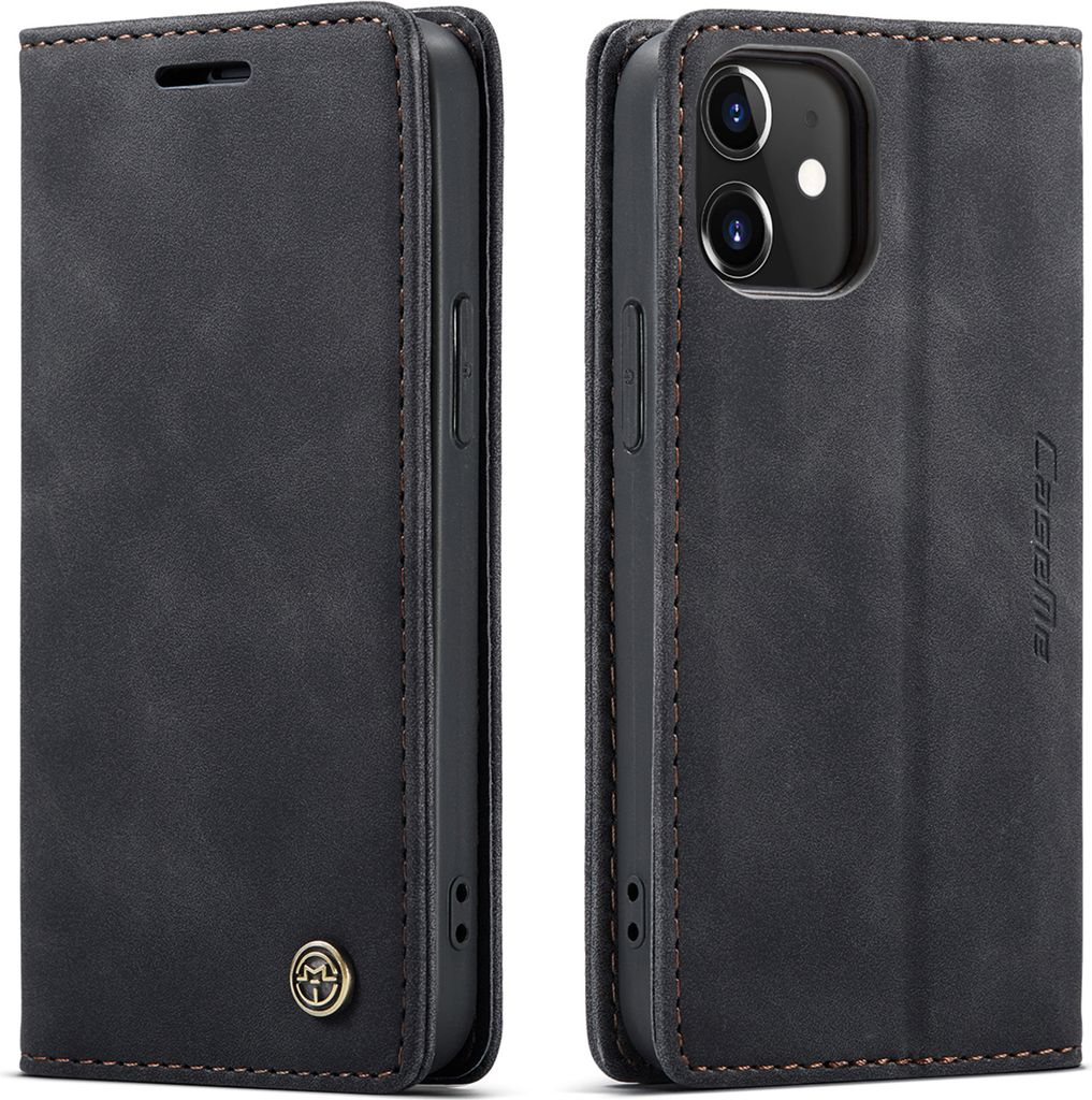 iPhone 12 Mini Hülle, LaimTop Retro Kunstledertasche mit Standfunktion Schutzhülle für iPhone 12 Mini Schwarz