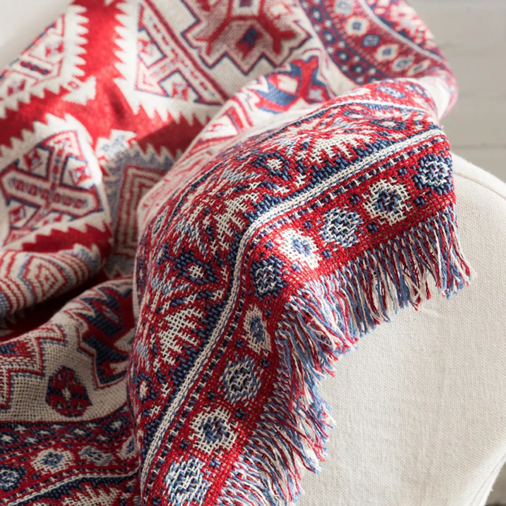 Couverture canapé réversible avec franges boho chic style scandinave - 6