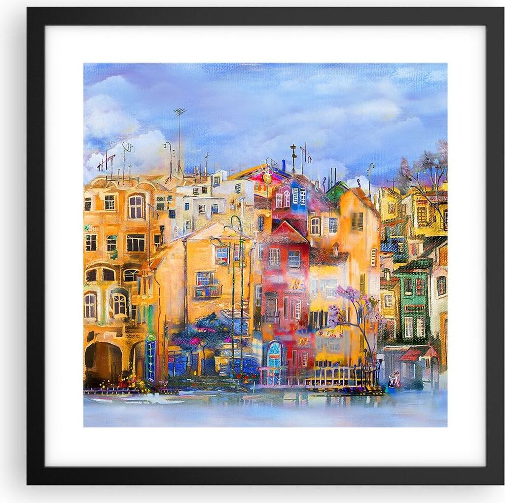 Gerahmtes Poster - Schwarzer Rahmen - Altstadt Mietshaus - 40x40 cm - Wand Bild - Wanddeko - Wandbilder - Kunstposter - Wandposter - Bilderrahmen -...