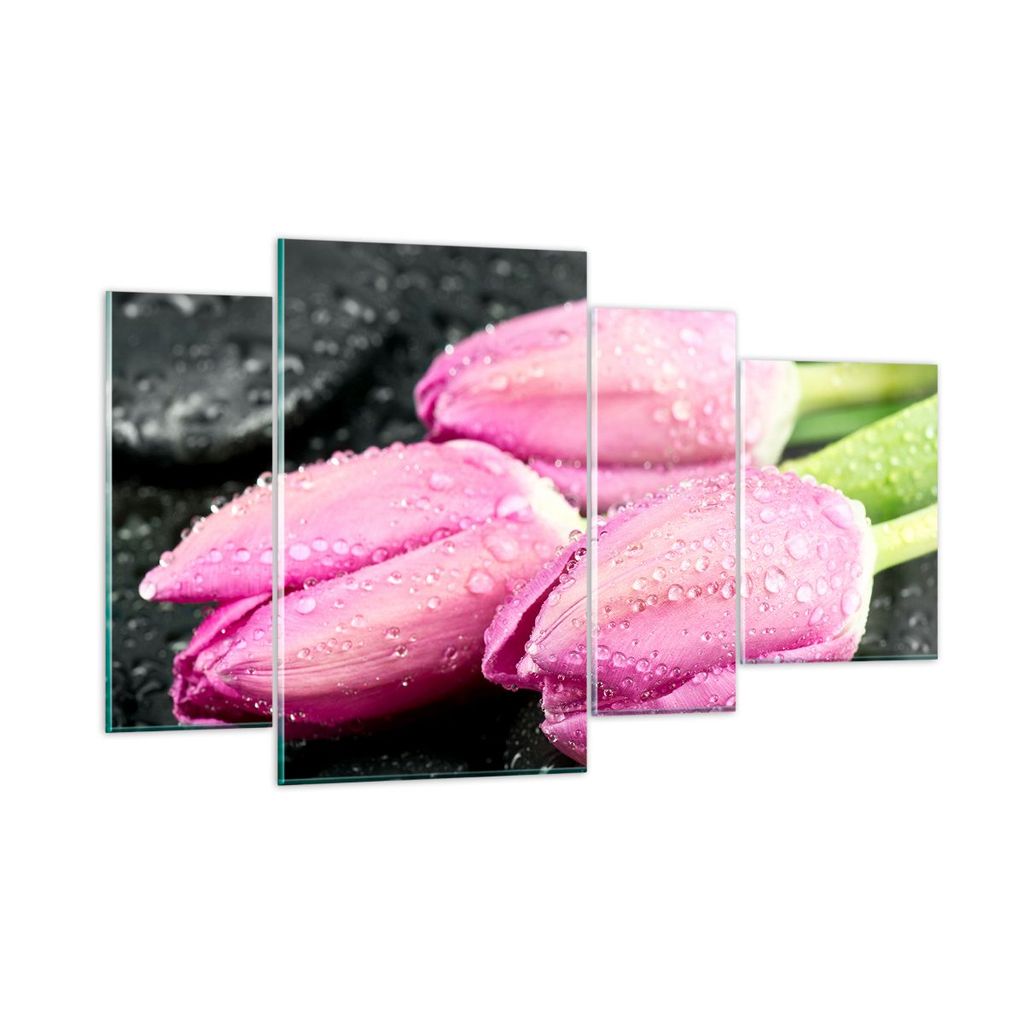 Bilder auf glas - Tulpen Tau Steine Pflanze - 120x70cm - Glasbilder - Wandbilder - Kunstdruck - zum Aufhängen bereit - Wanddekoration aus Glas - G...