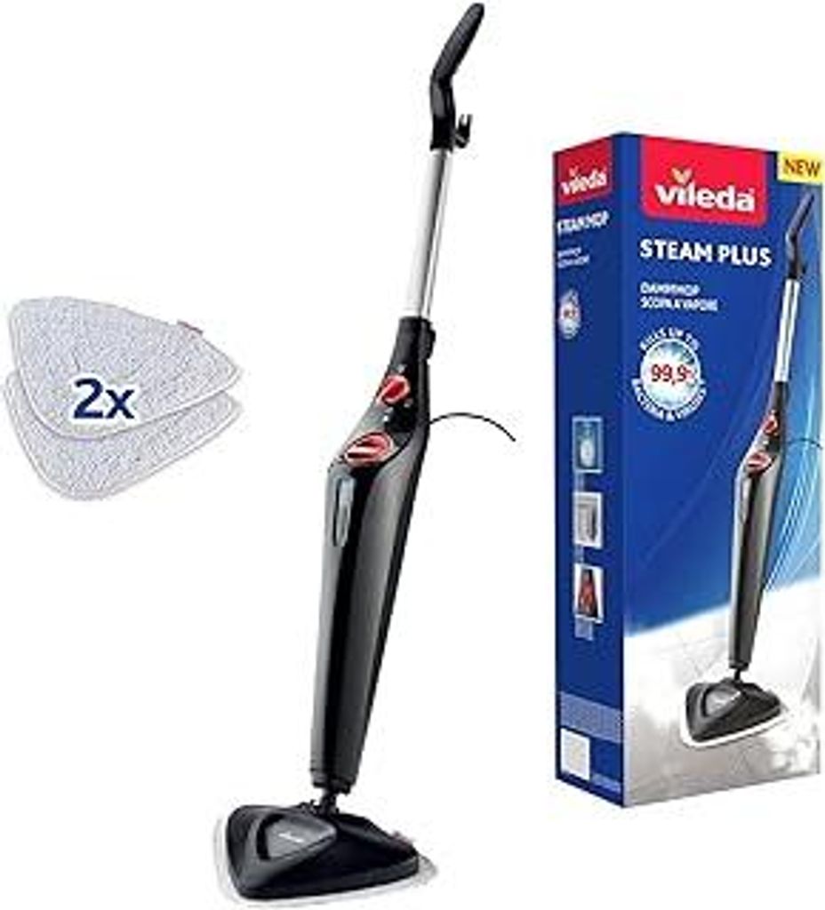 Vileda Steam Plus Dampfreiniger mit 2 Mikrofaserpads | Hygienischer Bodenreiniger für alle Böden & Teppiche | Antibakteriell ohne Chemie | Aufhei...