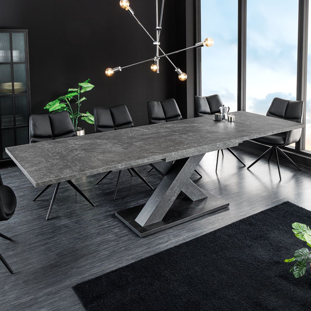 riess-ambiente Ausziehbarer Esstisch MONTREAL 180-280cm grau graphit Keramik-Design X-Gestell Esszimmertisch Tisch Konferenztisch