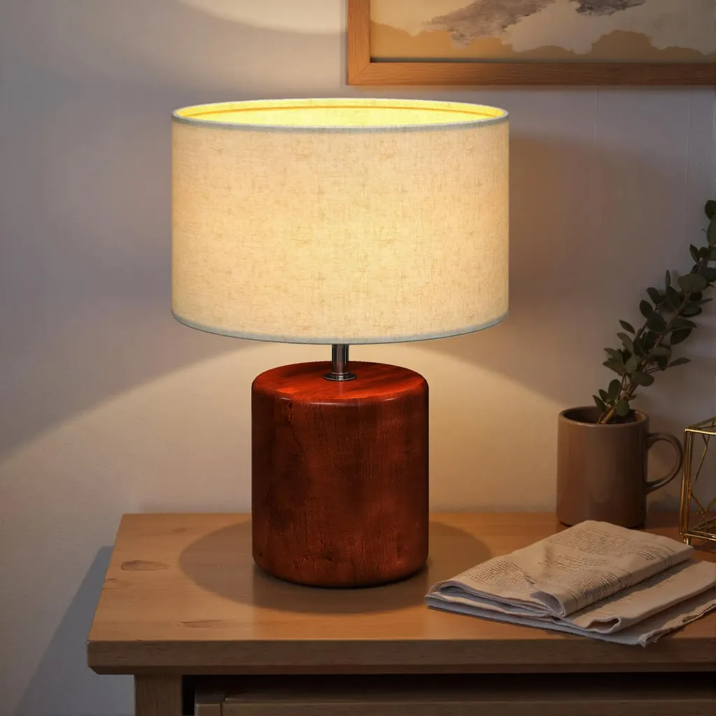 Lampe tactile bois et lin : fini les interrupteurs difficiles E27 - 5