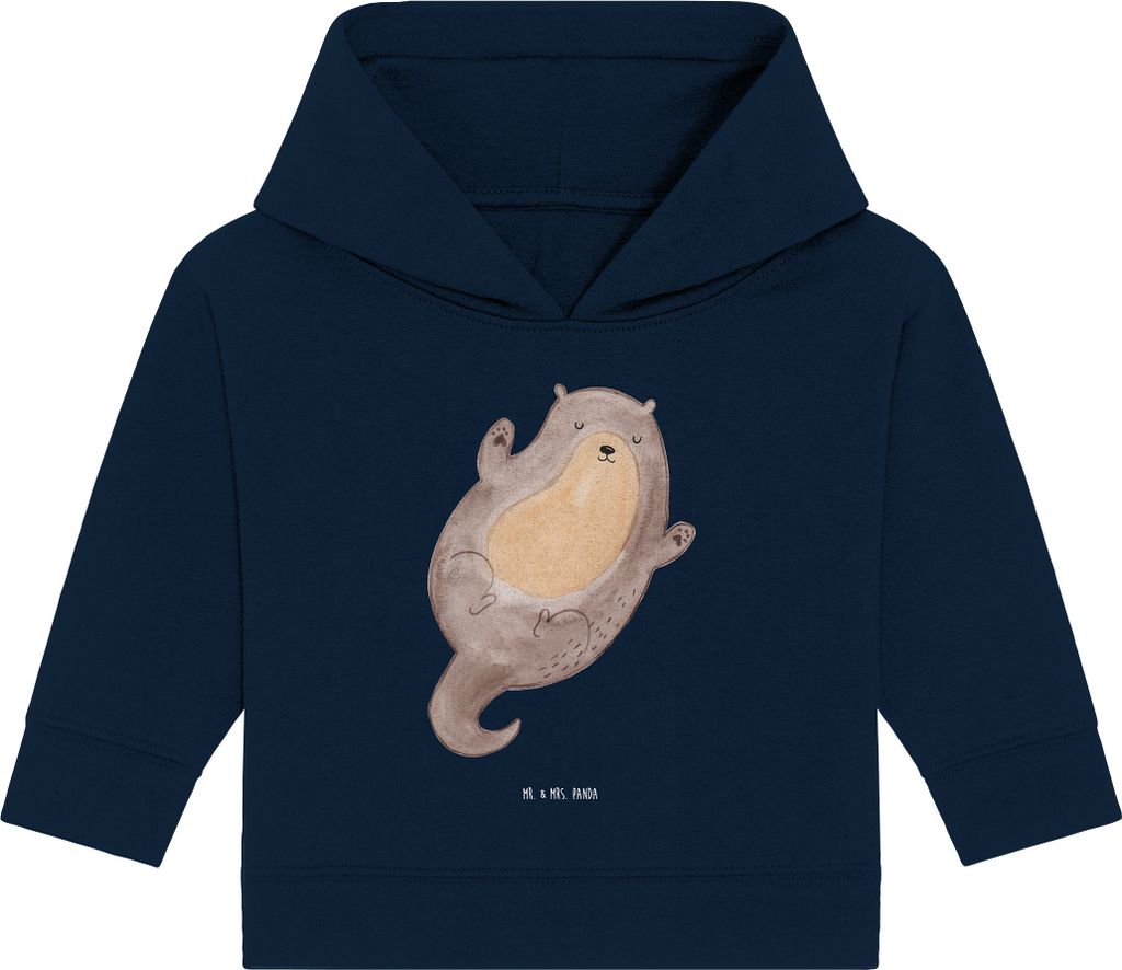Mr. & Mrs. Panda Organic Baby Hoodie Otter Umarmen 24. - 36. Monat - French Navy - Geschenk, Kapuzensweatshirt, gut Gelaunt, glücklich, Kapuzenshi...