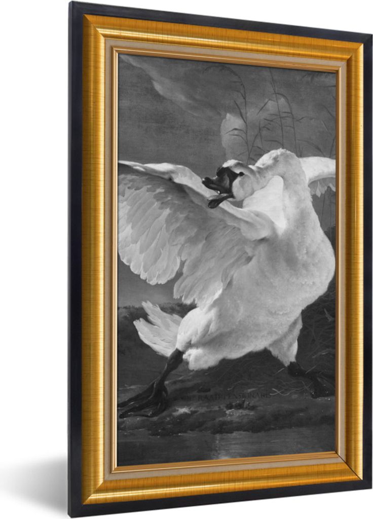 MuchoWow Gerahmtes Poster Der gefährdete Schwan - Alte Meister - Liste - Gold 60x90 cm - Poster mit Schwarzem Bilderrahmen Wandposter Rahmen Fot...