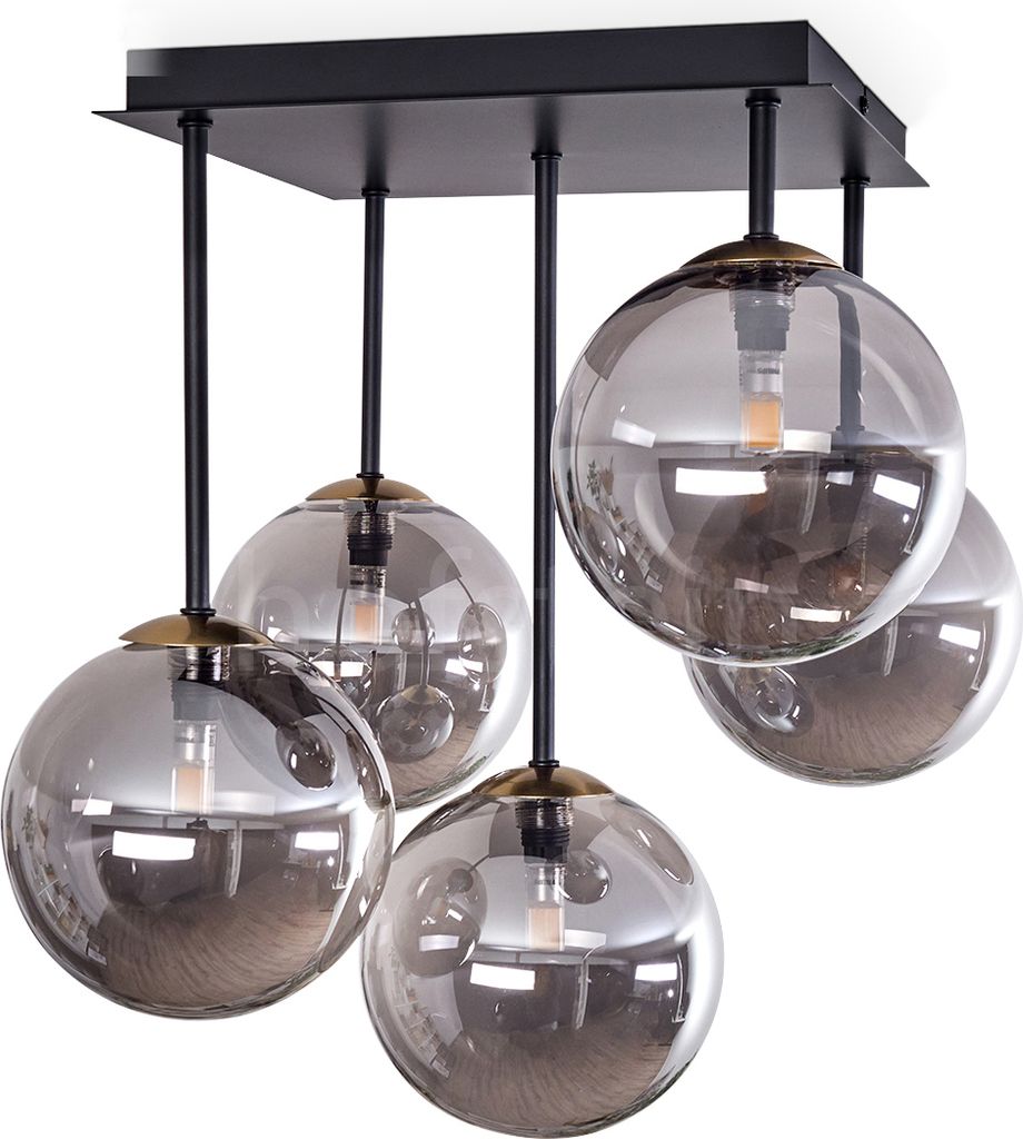 Isorella Deckenlampe aus Metall/Glas in Schwarz/Goldfarben/Rauchfarben