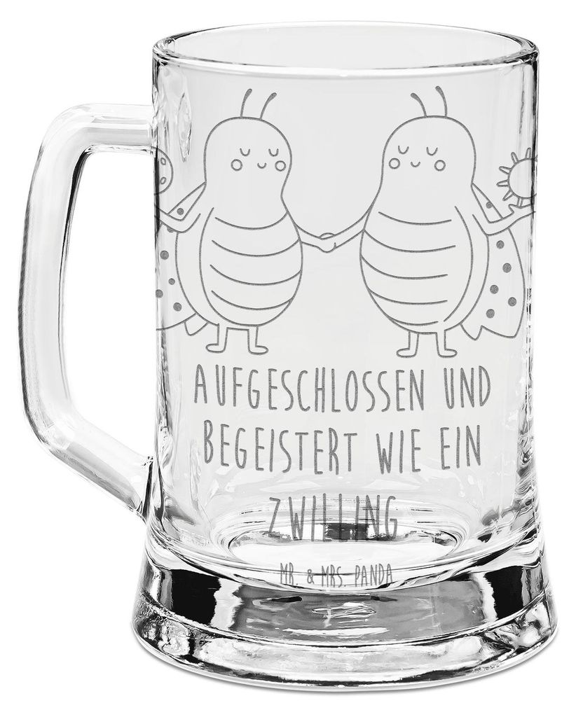 Mr. & Mrs. Panda Krug Sternzeichen Zwilling - Transparent - Geschenk, Tierkreiszeichen, Zwillingsschwester, Glaskrug, Seidel, Gravierter Bierkrug, ...