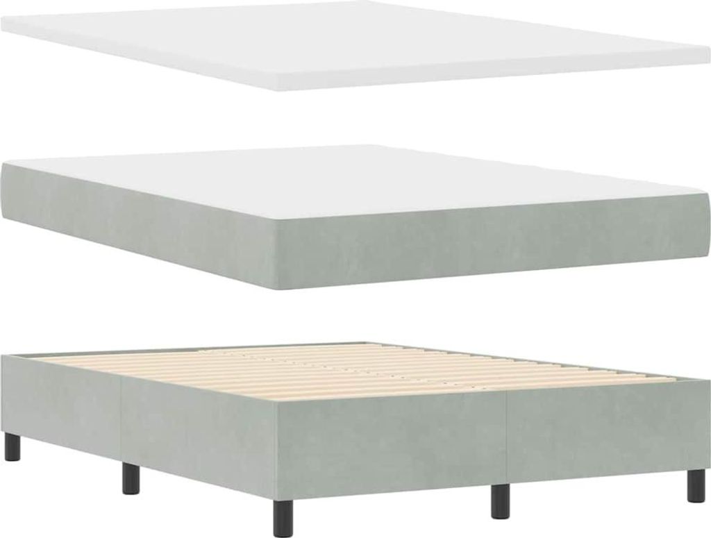 Best Möbel Boxspringbett mit Matratze - modernes Design - Hellgrau 140x200 cm Samt - Doppelbett A3344516