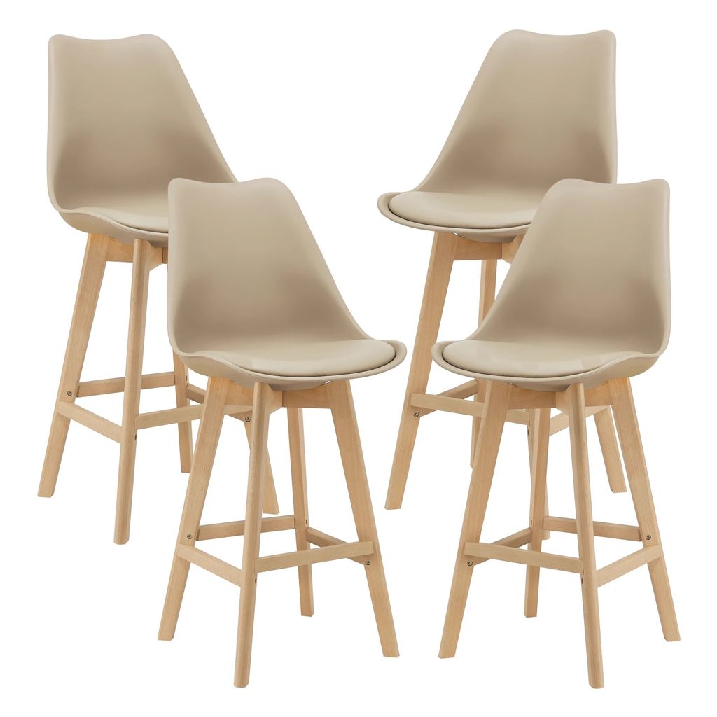 In And OutdoorMatch Barhocker Isabell - 4er-Set - Kunstleder und Buche - 105x48x58 cm - Beige - Modernes Design