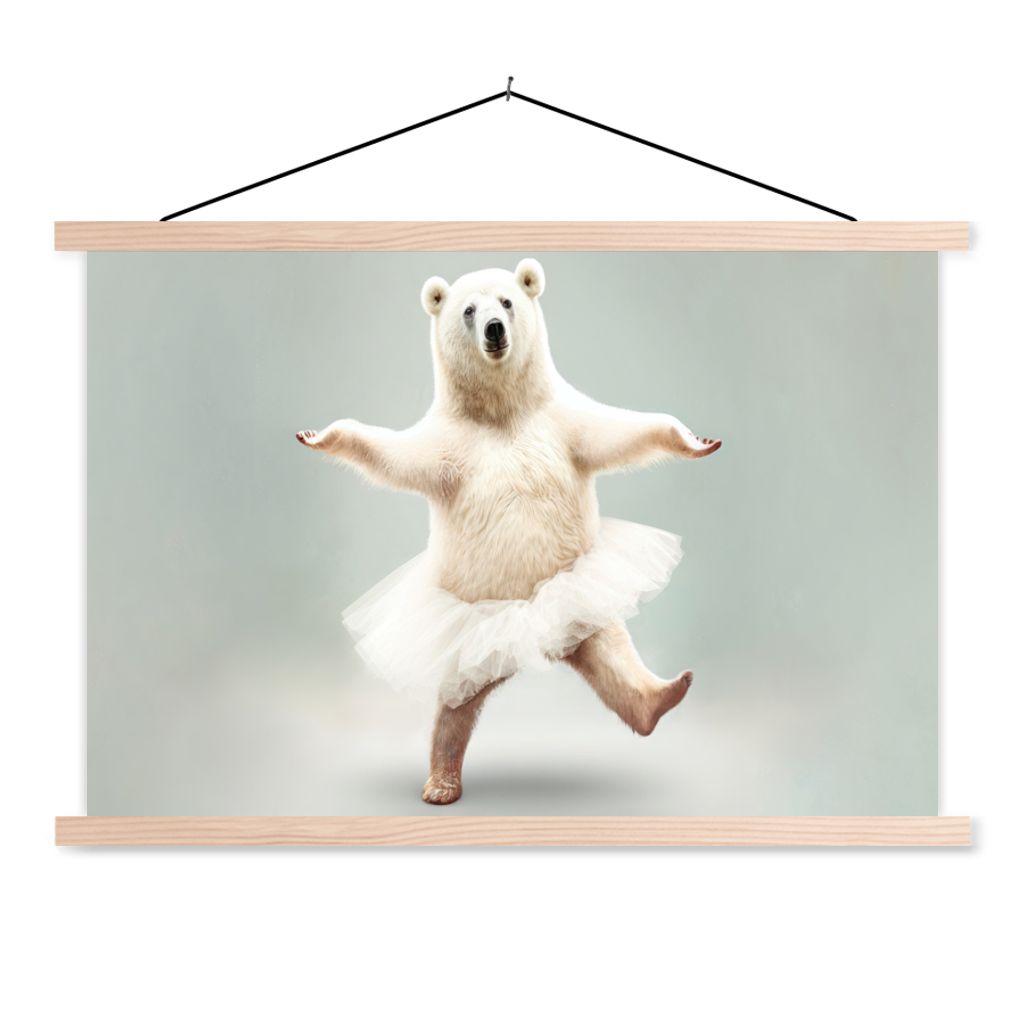 MuchoWow Textilposter Eisbär - Tutu - Weiß - Porträt - Tiere - Kinder 120x80 cm mit holzfarbenen Rahmen - Aufhängeset