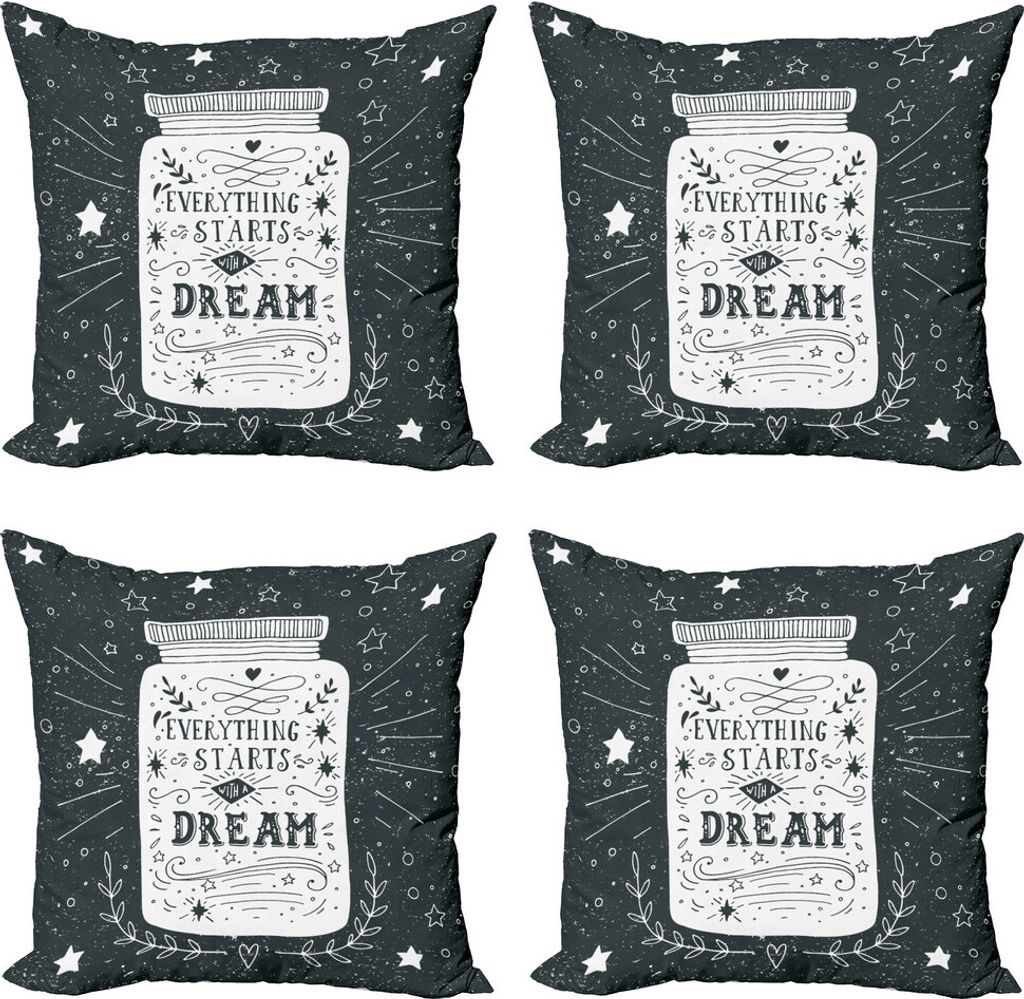 ABAKUHAUS Traum Kissenbezug Set (4 Stück), Schmutz-Art-Sterne-Laub, Moderner Doppelseitiger Digitaldruck, 45 cm x 45 cm, Blaugrau Weiß