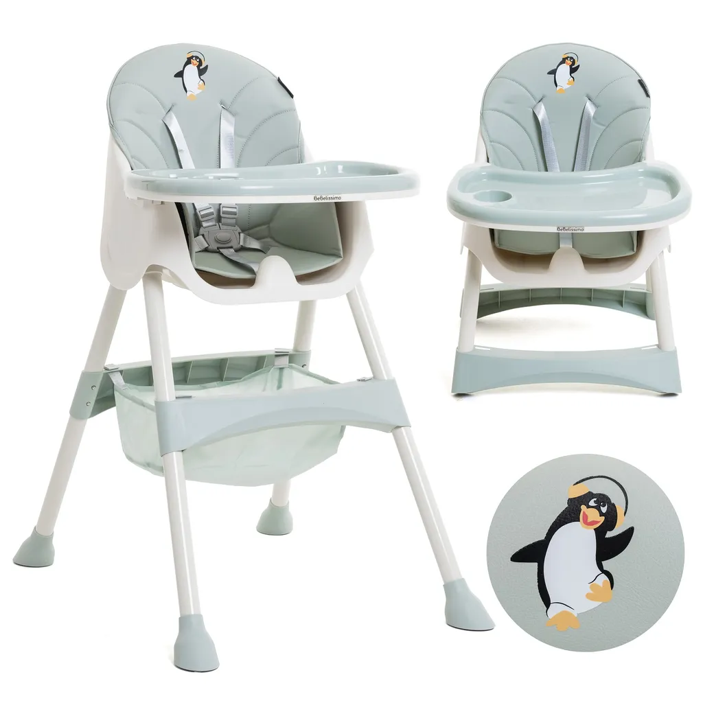 Bebelissimo Chaise Haute Bébé 2 en 1 Disco Pinguin Évolutive de 6 à 20kg