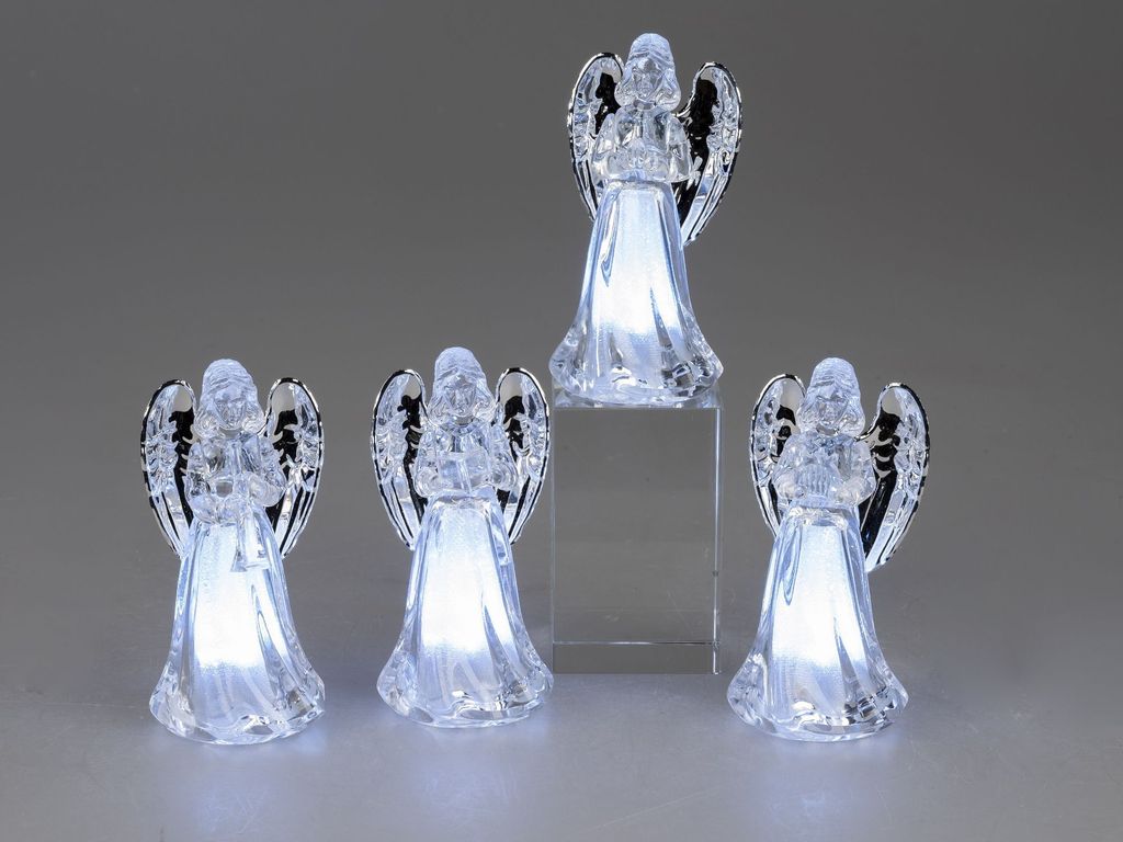 4er Set LED Dekofiguren Engel mit silbernen Flügeln H. 10cm Acryl Formano W25