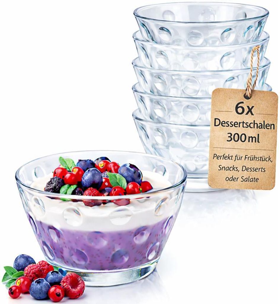 6x Dessertschalen Glas 300 ml – Stapelbare Glasschalen Set Produktbild 
