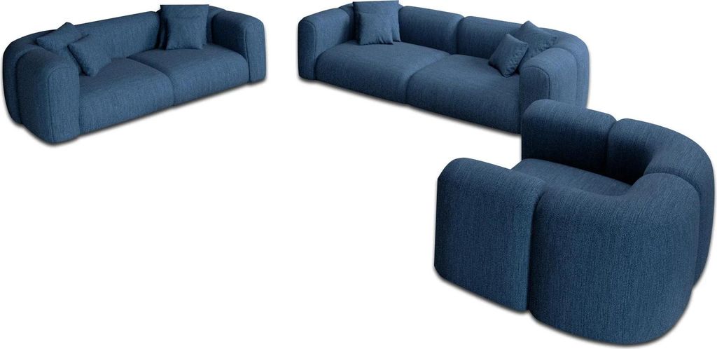 Strukturstoff 3-2-1-Sitzer Sofa Set Belio Dunkelblau