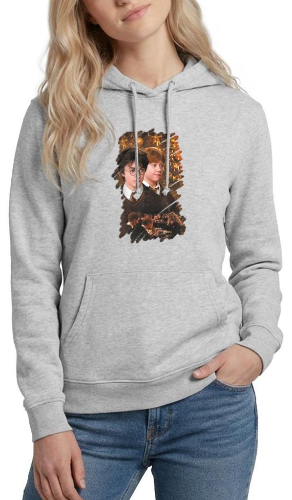 Spreadshirt Harry Potter Ugly Christmas Harry & Ron Damen Hoodie, L, Hellgrau meliert