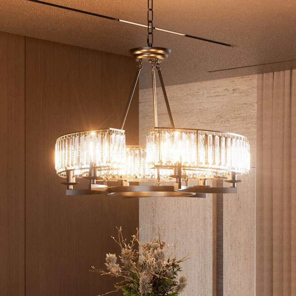 Plafonnier design cristal 6 mèches LED 24W luminaire noir chic et moderne