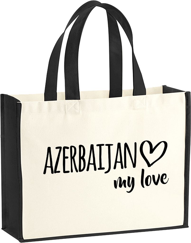 Huuraa Jutetasche Azerbaijan my love 21 Liter Black Jute und Baumwolle Einkaufstasche Geschenkidee