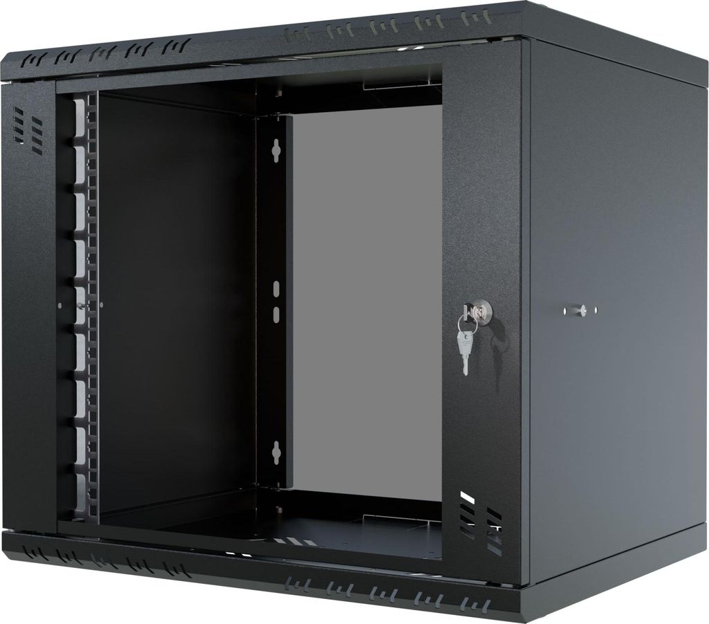 Serverschrank Netzwerkschrank 19 Zoll 9U 600mm Hanging Server Gehäuse Schwarz Stalflex Glastür