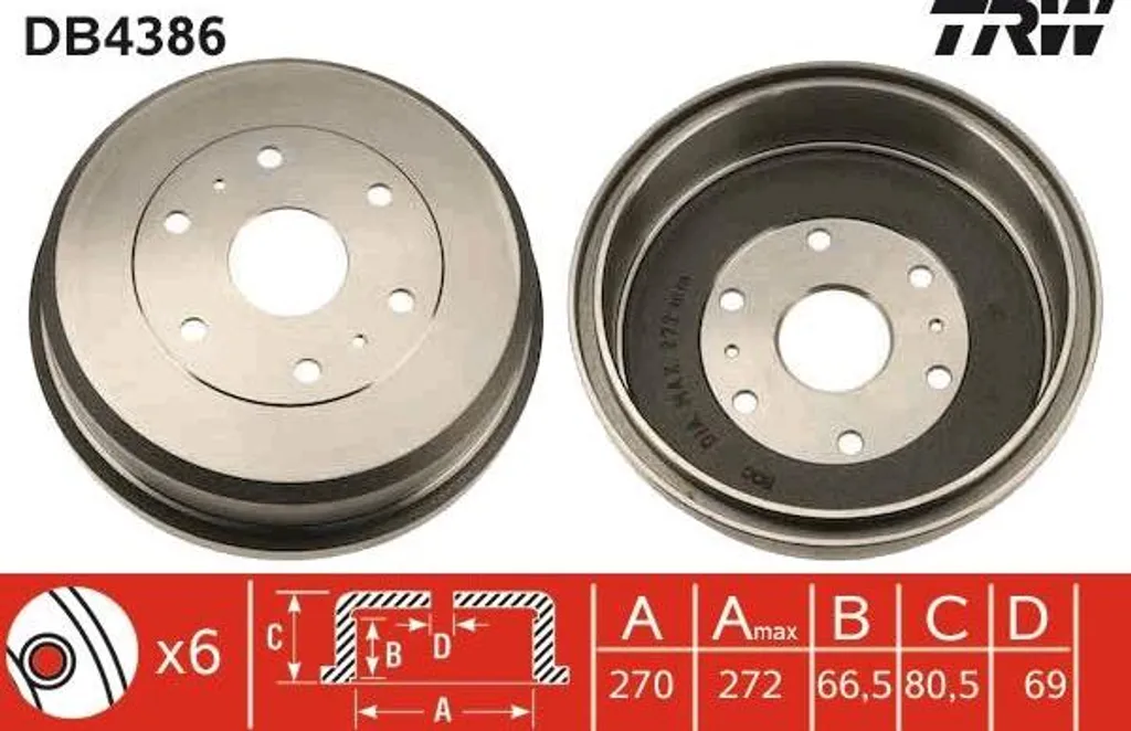 Tambour de frein TRW DB4386 (OE 42431-26180) pour Toyota Hiace