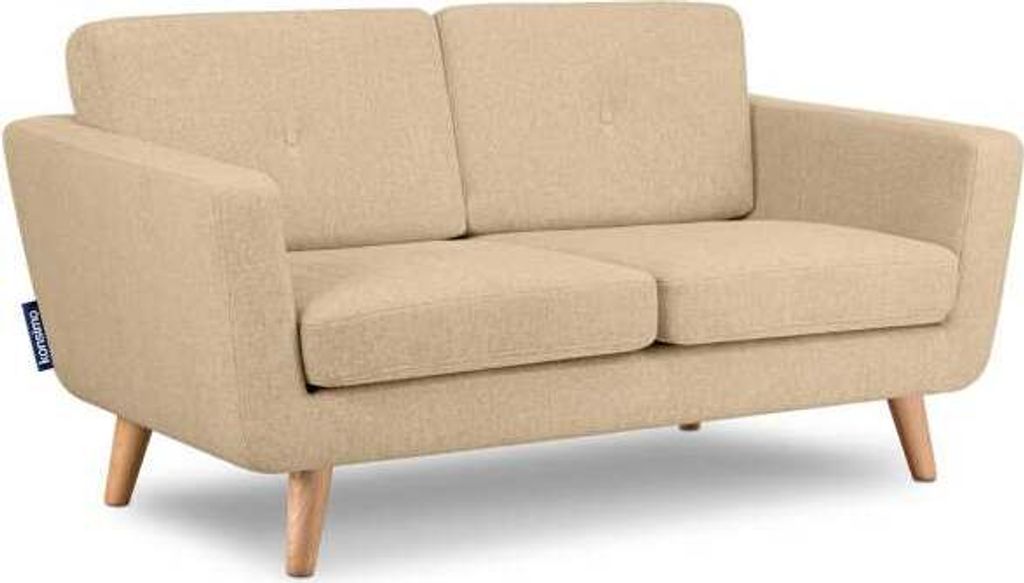 KONSIMO 2 Sitzer Sofa mit Steppung auf den Rückenkissen "TAGIO II", Ecru, Gewebestoff, Scandinavian, 153x80x84cm
