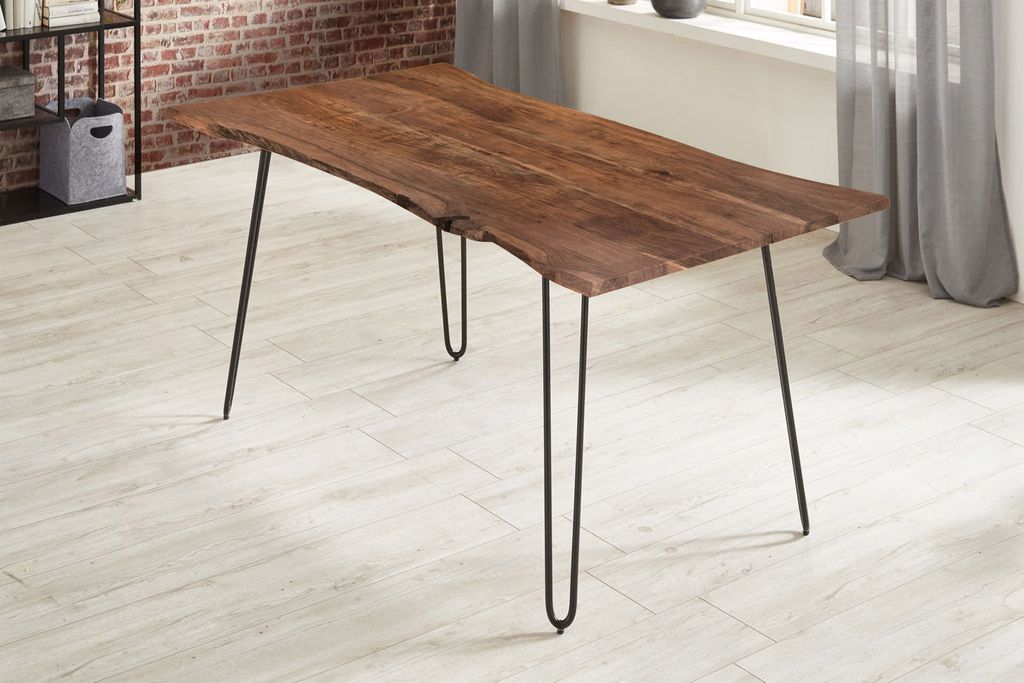 Esstisch Baumkante massiv Akazie nussbaum 180 x 90 cm schwarz HANNAH