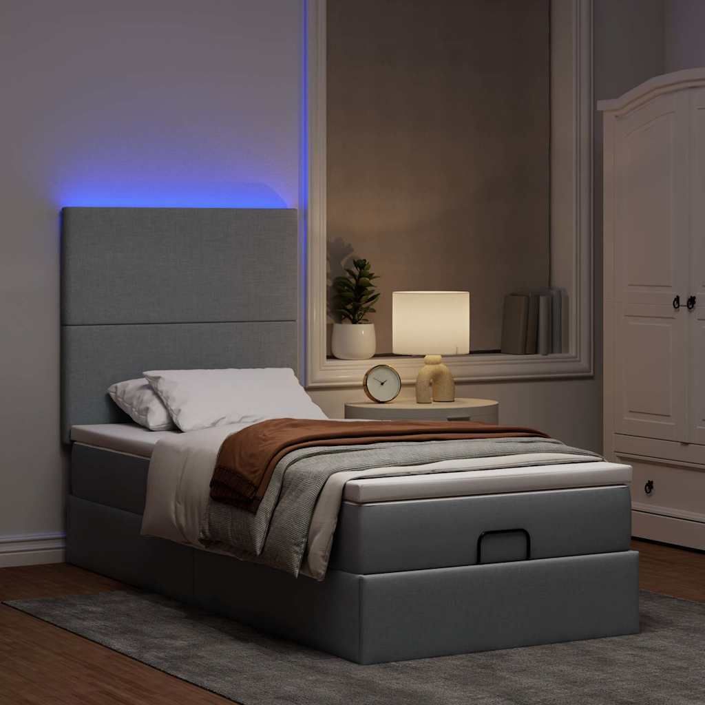 Maison Exclusive - Ottomane Bett mit Matratze & LEDs Hellgrau 90x200 cm Stoff