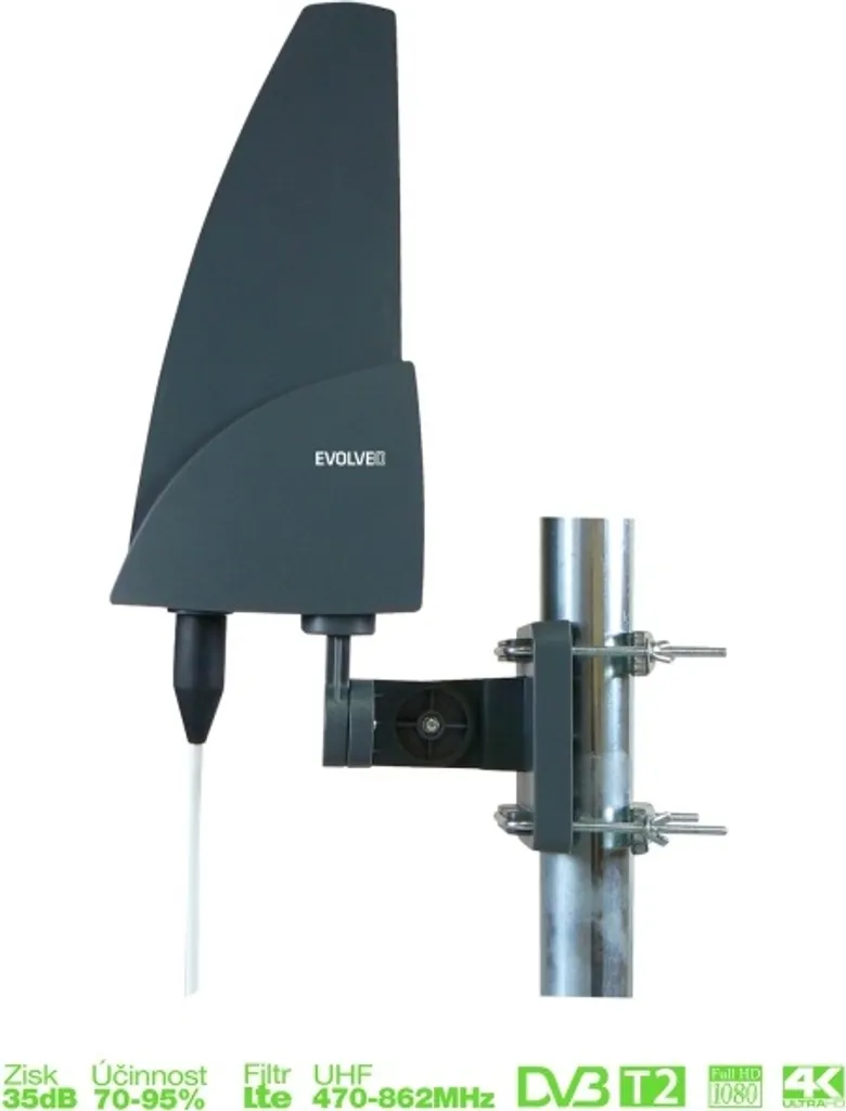 EVOLVEO Shark 35dB Antenne Extérieure Active DVB-T2 LTE Ready Blanche