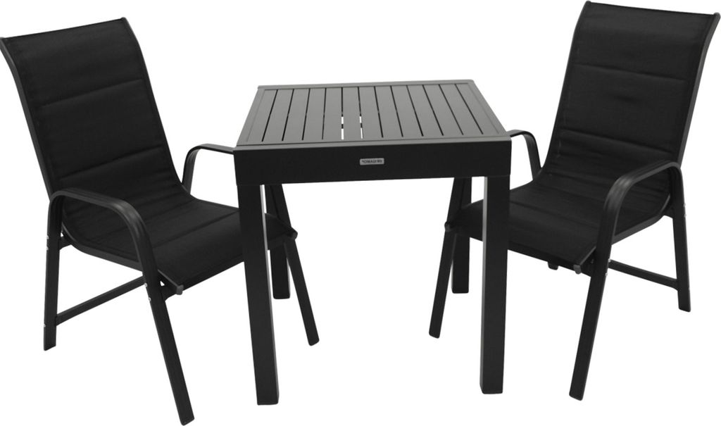 TPFGarden GARTEN-GARNITUR Ashford - 3-teiliges Gartenlounge-Set (2x Stapelsessel Hochlehner Aluminium dunkelgrau + Textilgewebe gepolstert schwarz,...